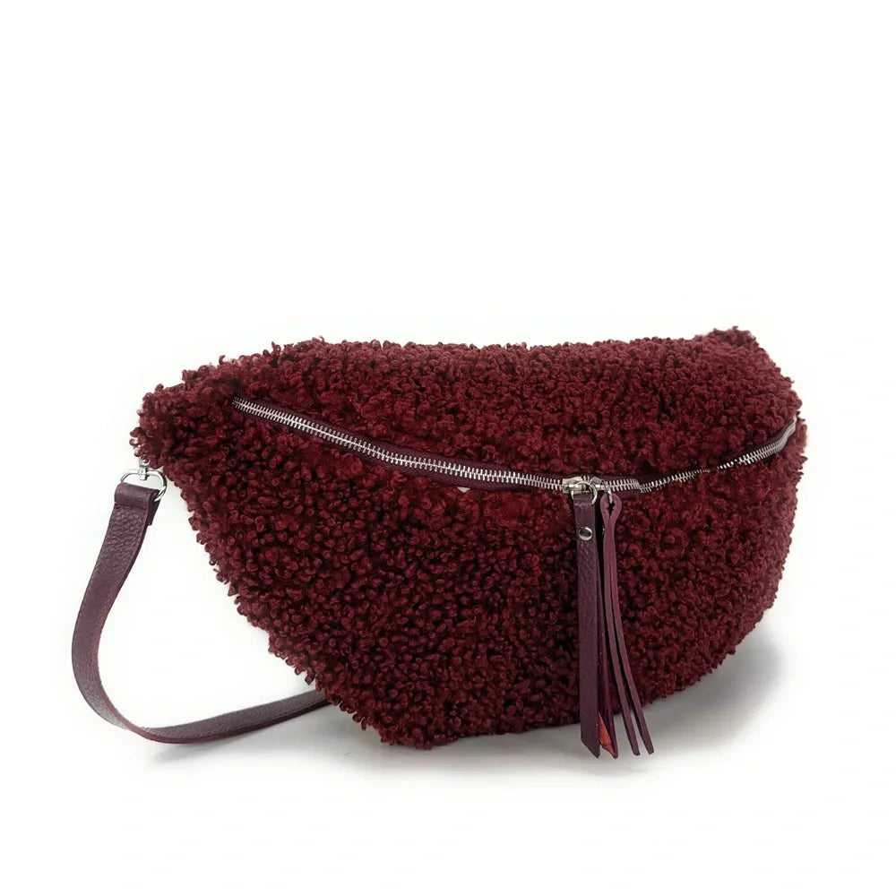 Sac banane géant en cuir et peluche LOU PILOU XXL Rouge bordeaux