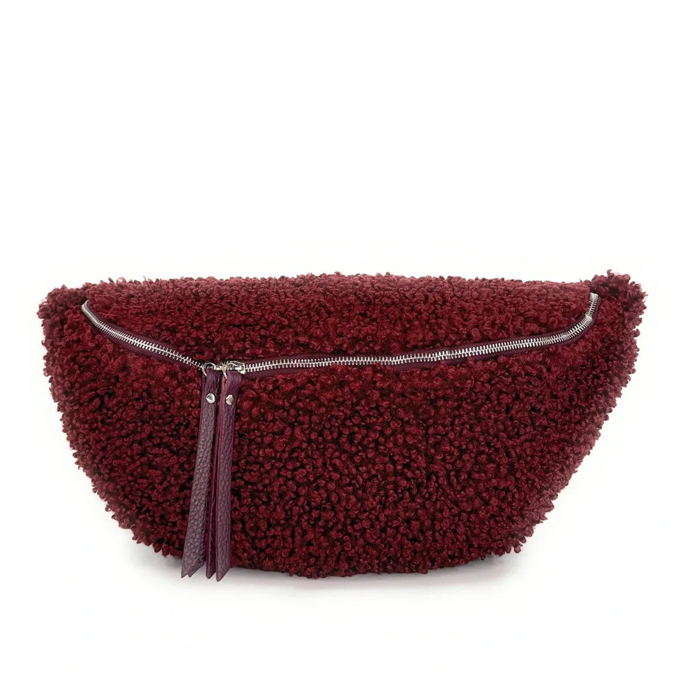 Sac banane géant en cuir et peluche LOU PILOU XXL Rouge bordeaux