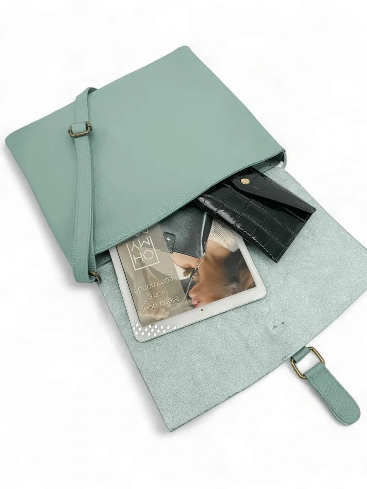 Sac bandoulière en cuir grainé COQUETTE Vert pastel