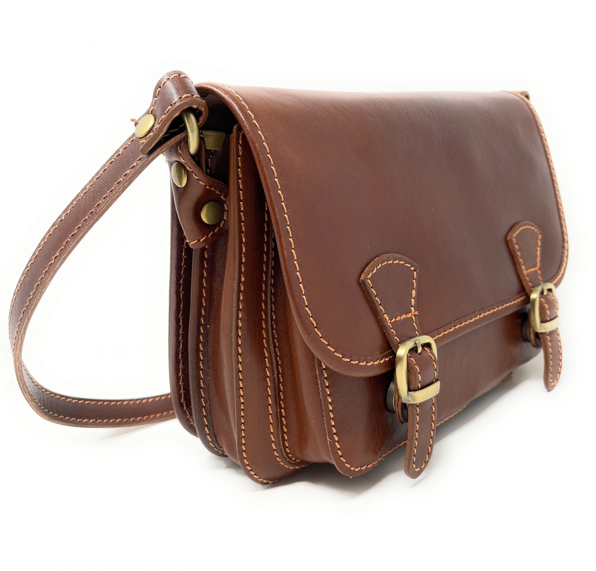 Sac bandoulière en cuir lisse NAGAÏ Châtaigne