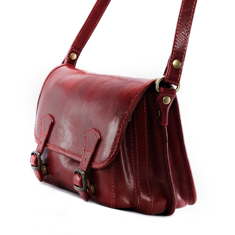 Sac bandoulière en cuir lisse NAGAÏ Rouge foncé