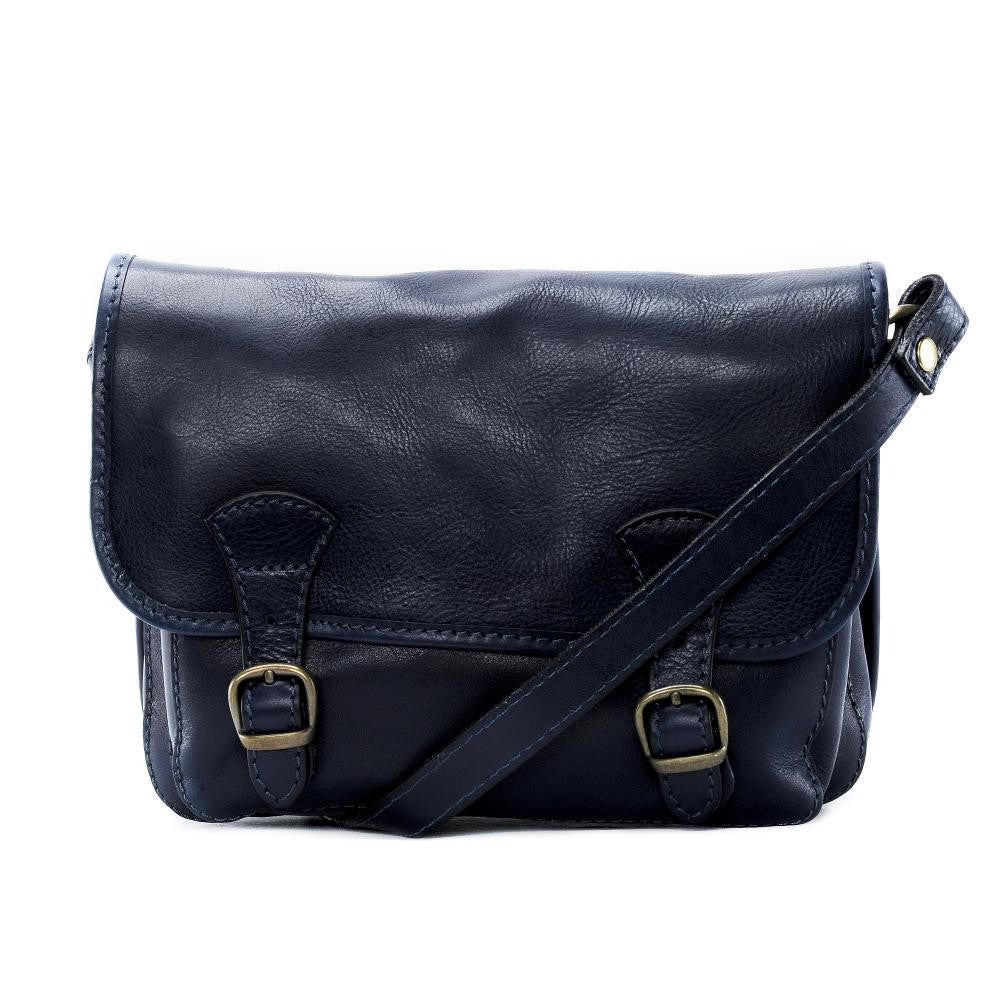 Sac bandoulière en cuir lisse NAGAÏ Bleu marine