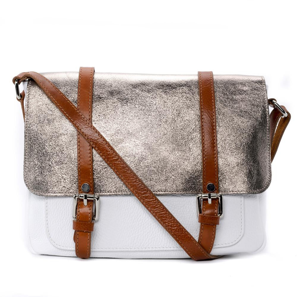 Sac bandoulière en cuir grainé et irisé BONIFACIO Blanc