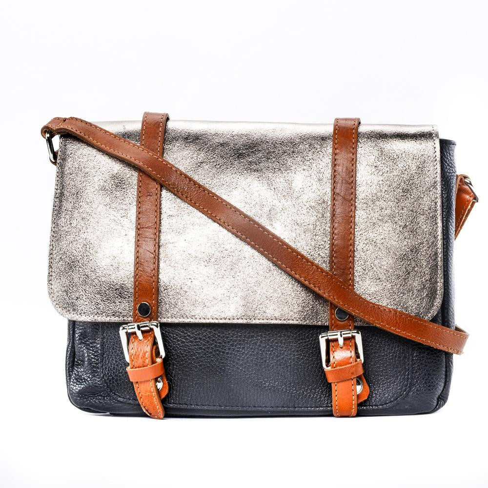 Sac bandoulière en cuir grainé et irisé BONIFACIO Noir