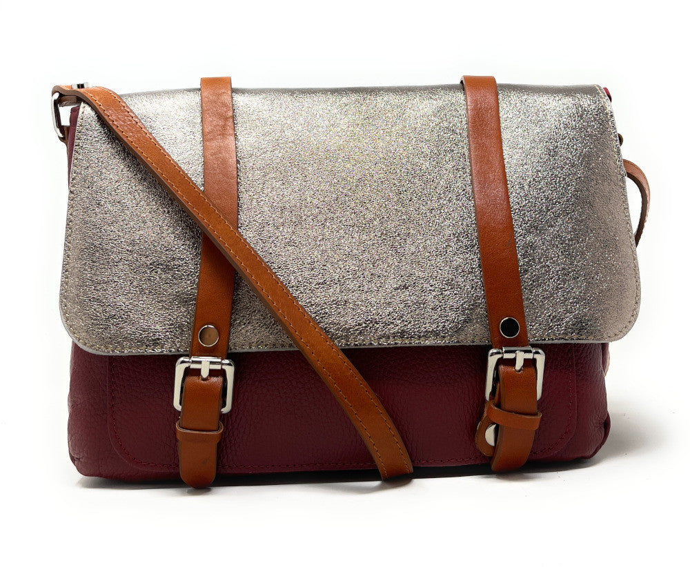 Sac bandoulière en cuir grainé et irisé BONIFACIO Rouge foncé