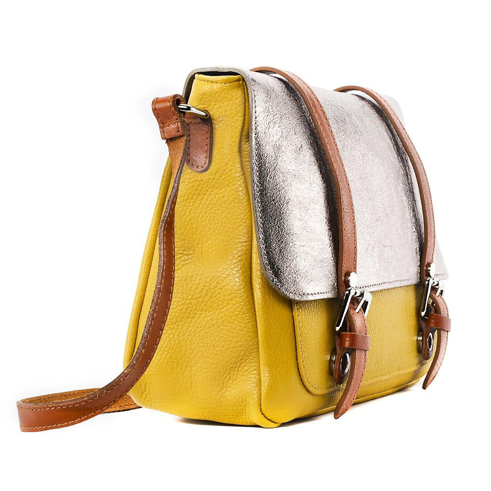 Sac bandoulière en cuir grainé et irisé BONIFACIO Jaune tournesol
