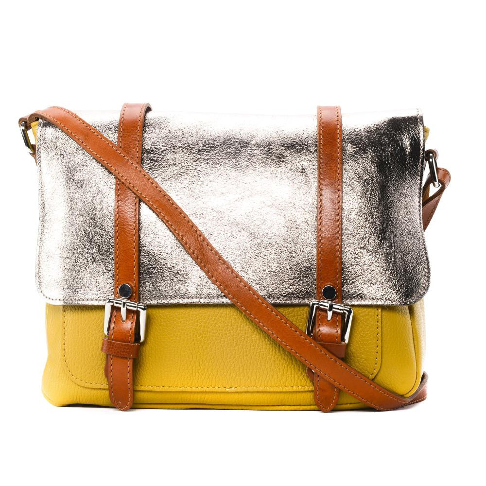 Sac bandoulière en cuir grainé et irisé BONIFACIO Jaune tournesol