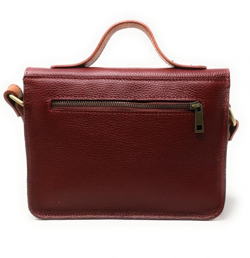 Sac cartable à bandoulière en cuir grainé et cuir irisé CORTE Rouge foncé