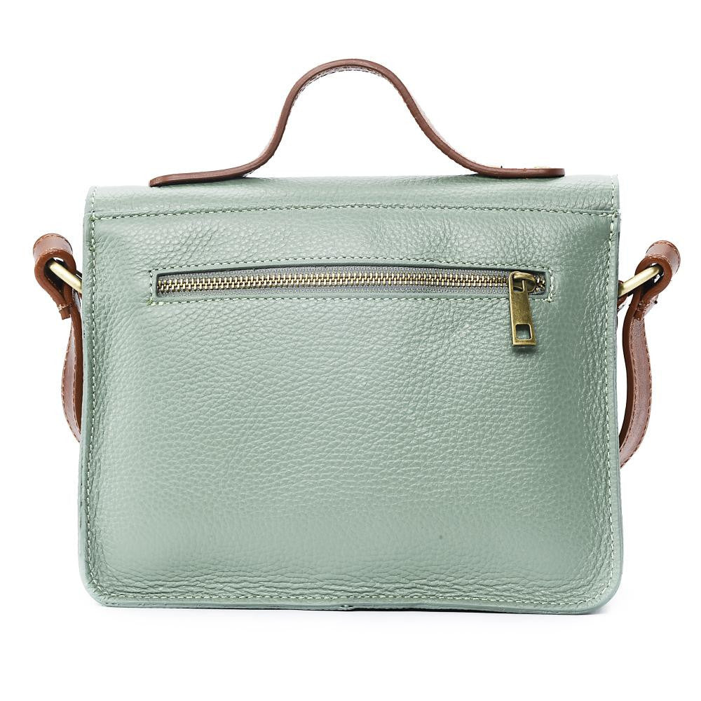 Sac cartable à bandoulière en cuir grainé et cuir irisé CORTE Vert pastel