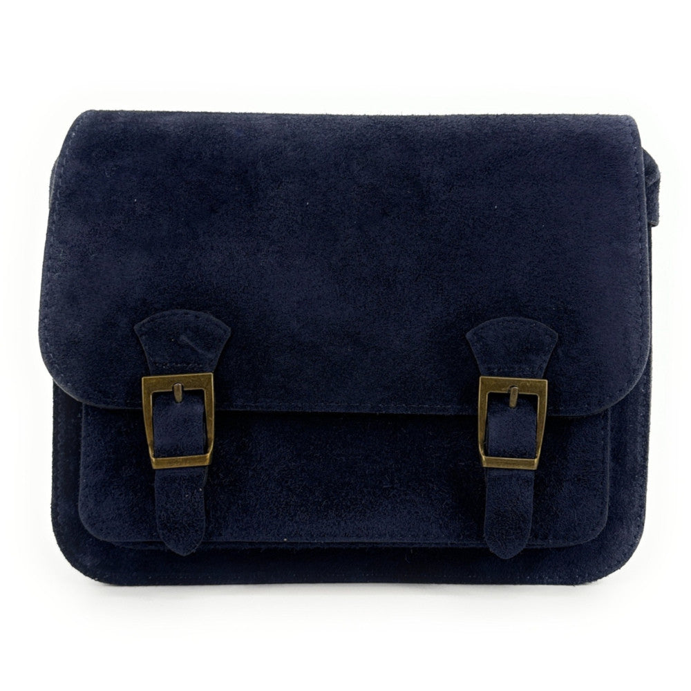Sac cartable en croûte de cuir KENT Bleu marine