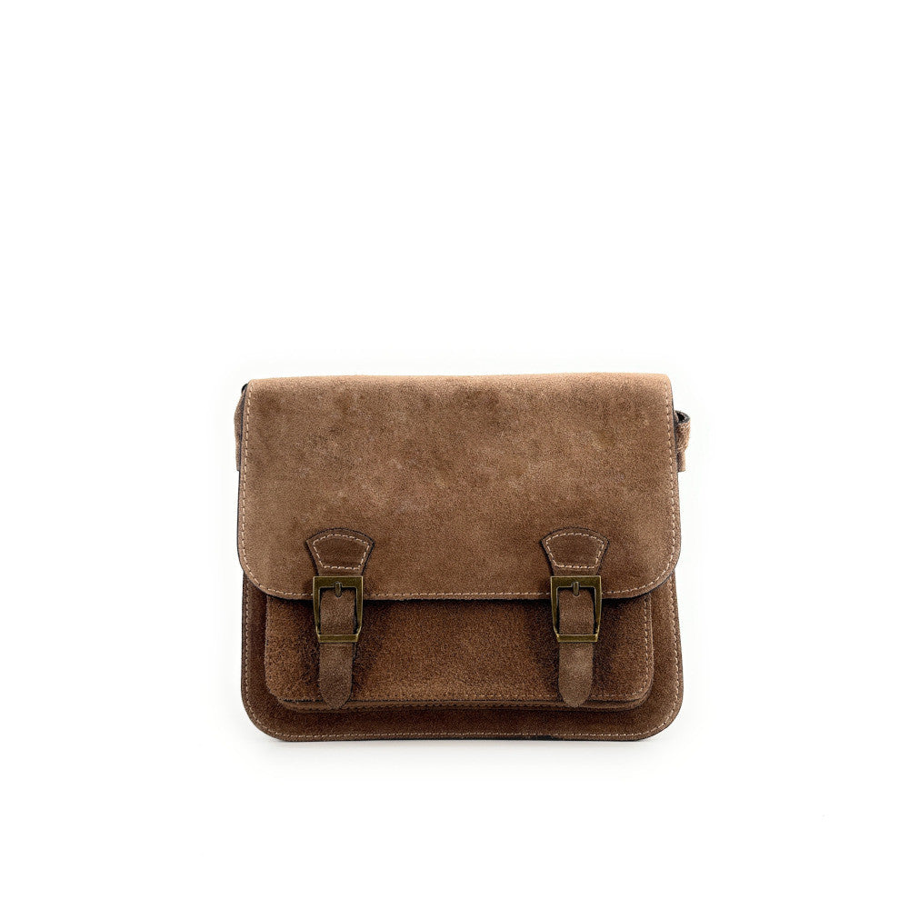 Sac cartable en croûte de cuir KENT Taupe foncé