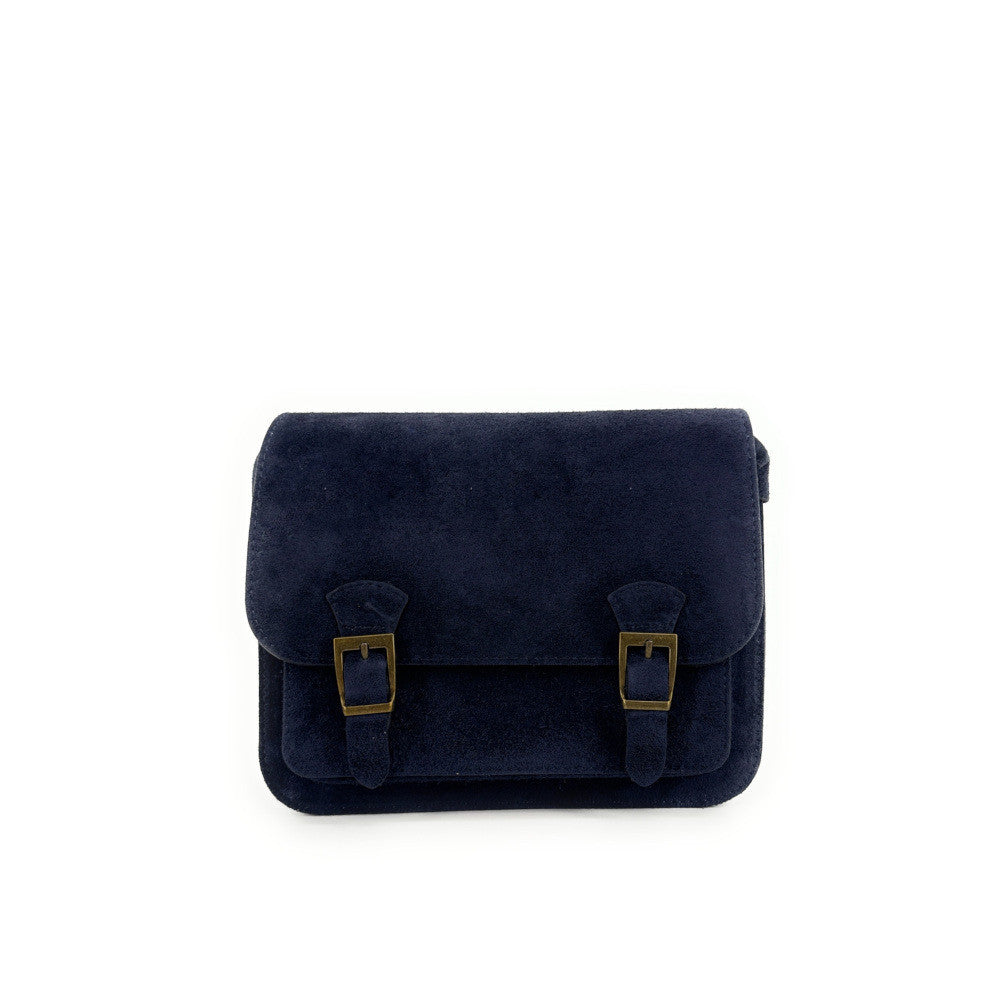 Sac cartable en croûte de cuir KENT Bleu marine