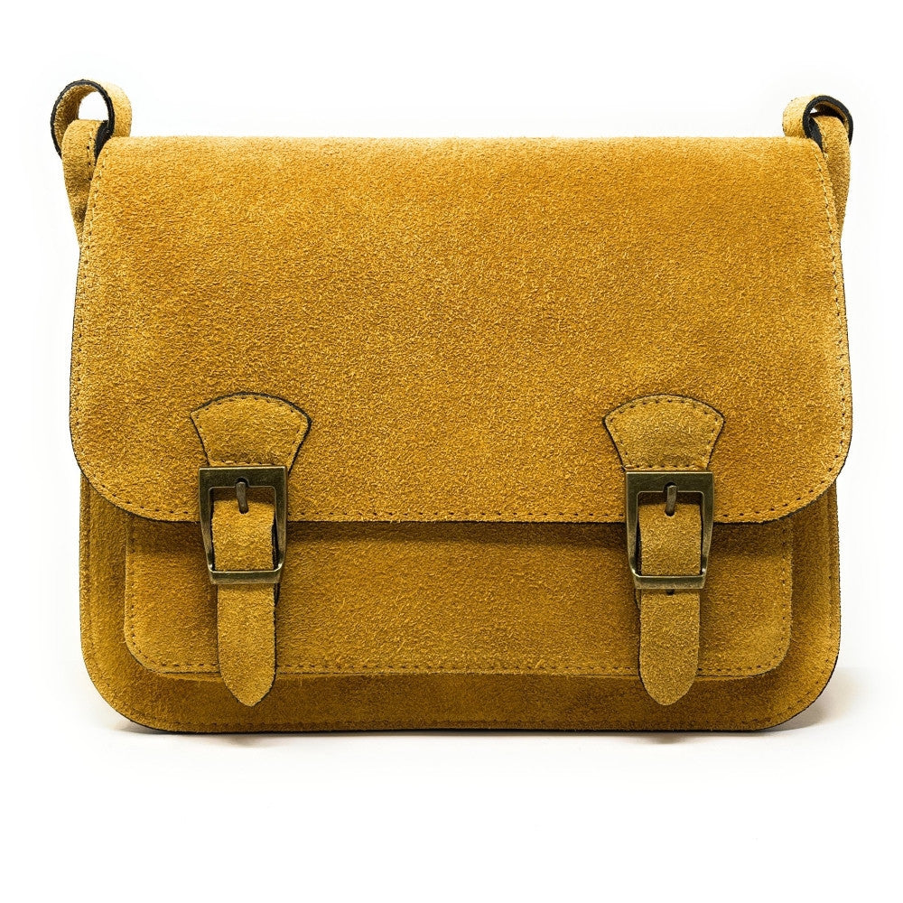 Sac cartable en croûte de cuir KENT Jaune Moutarde