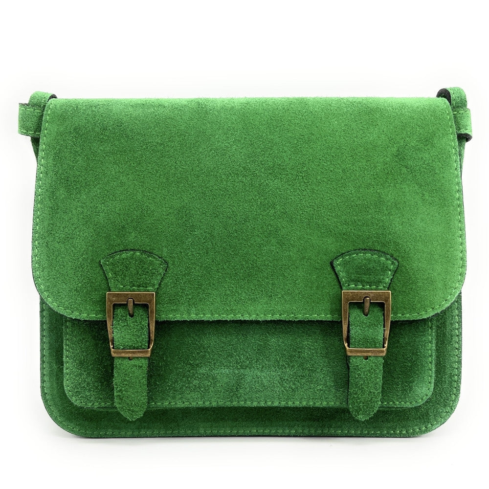 Sac cartable en croûte de cuir KENT Vert anglais