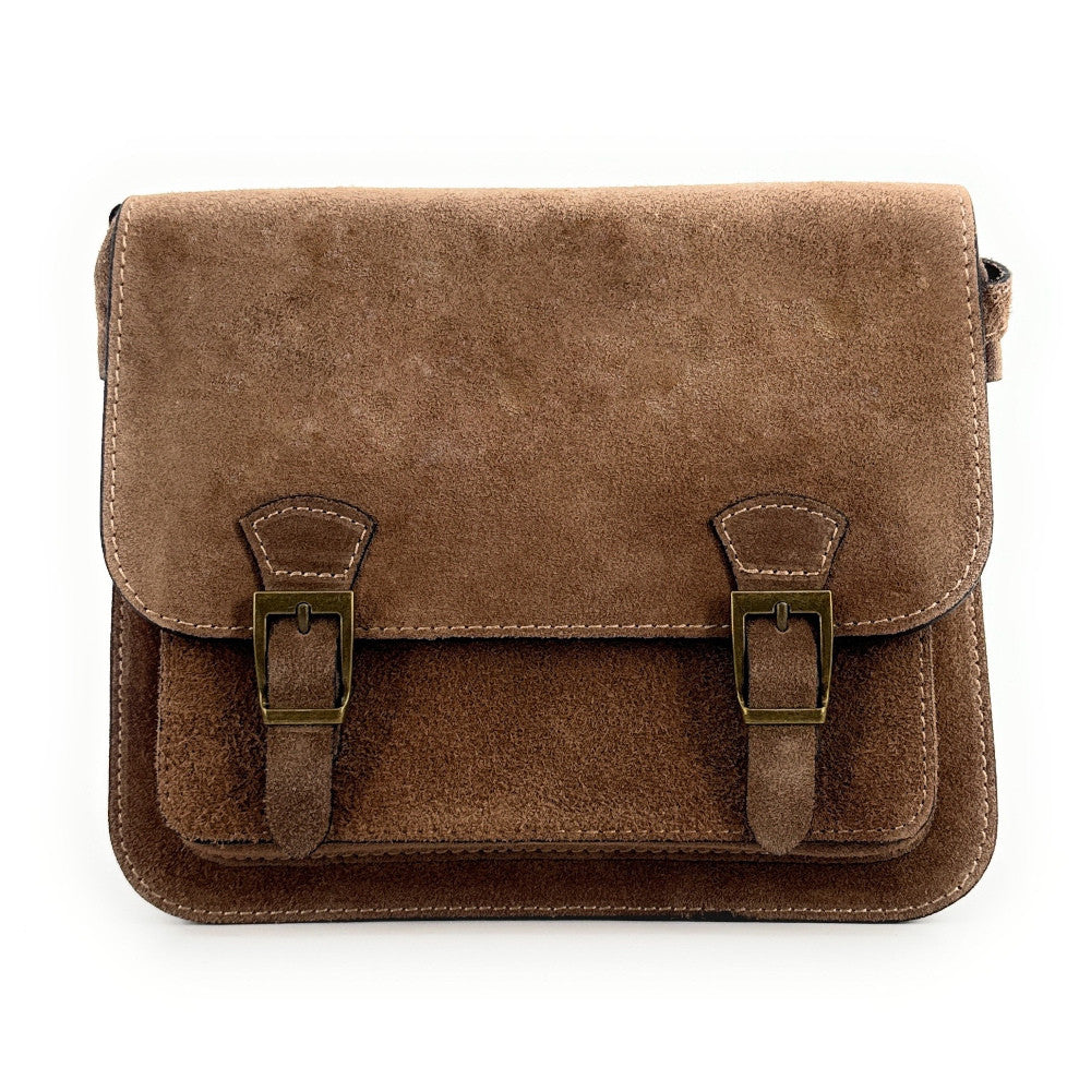 Sac cartable en croûte de cuir KENT Taupe foncé