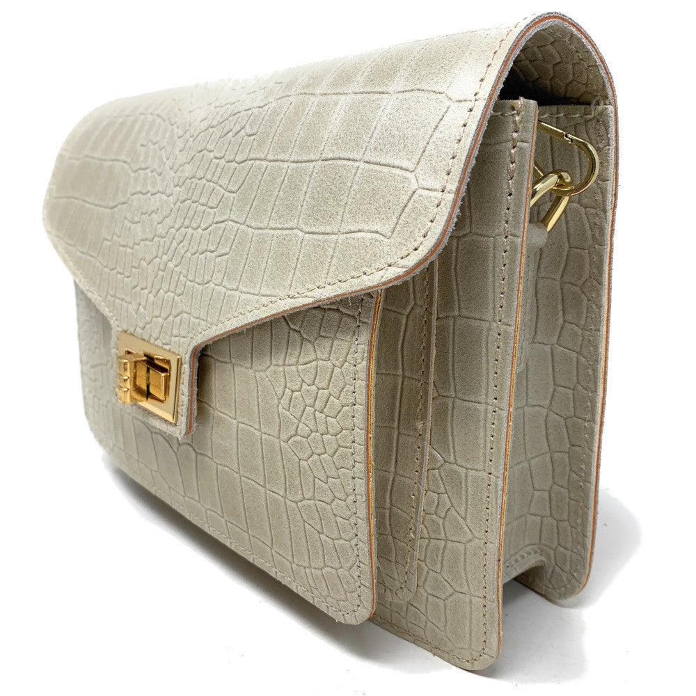 Sac bandoulière en cuir façon croco MONROE Taupe clair