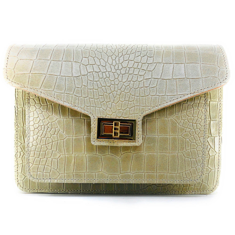 Sac bandoulière en cuir façon croco MONROE Taupe clair