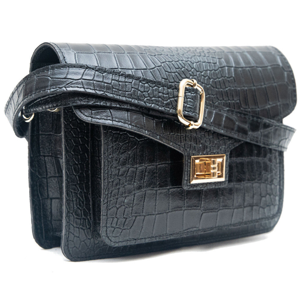 Sac bandoulière en cuir façon croco MONROE Noir