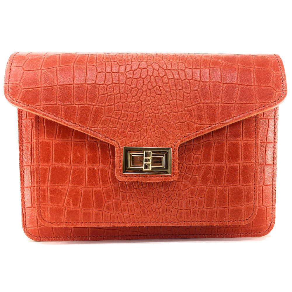 Sac bandoulière en cuir façon croco MONROE Mandarine