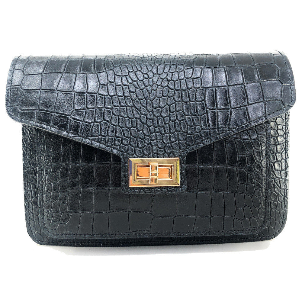 Sac bandoulière en cuir façon croco MONROE Noir