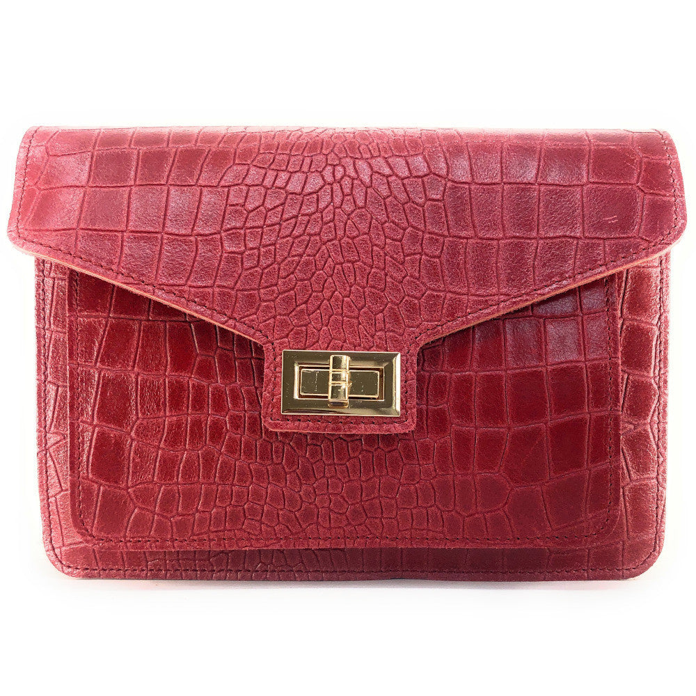Sac bandoulière en cuir façon croco MONROE Rouge foncé