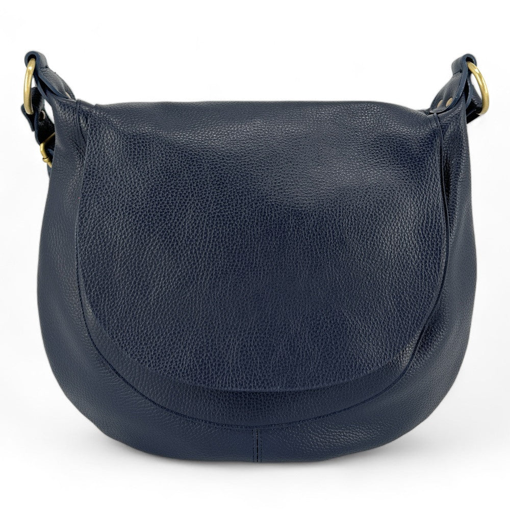 Sac besace à bandoulière en cuir grainé BIG CITIZEN Bleu marine