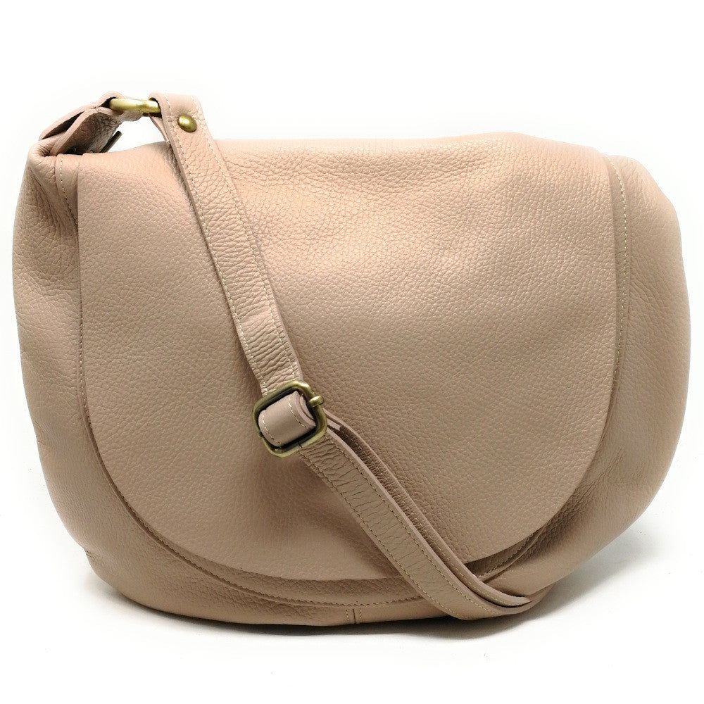 Sac besace à bandoulière en cuir grainé BIG CITIZEN Rose nude