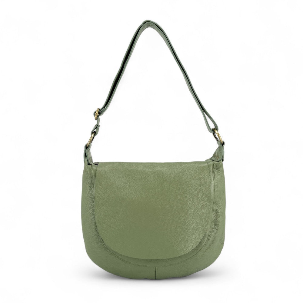 Sac besace à bandoulière en cuir grainé BIG CITIZEN Vert pastel