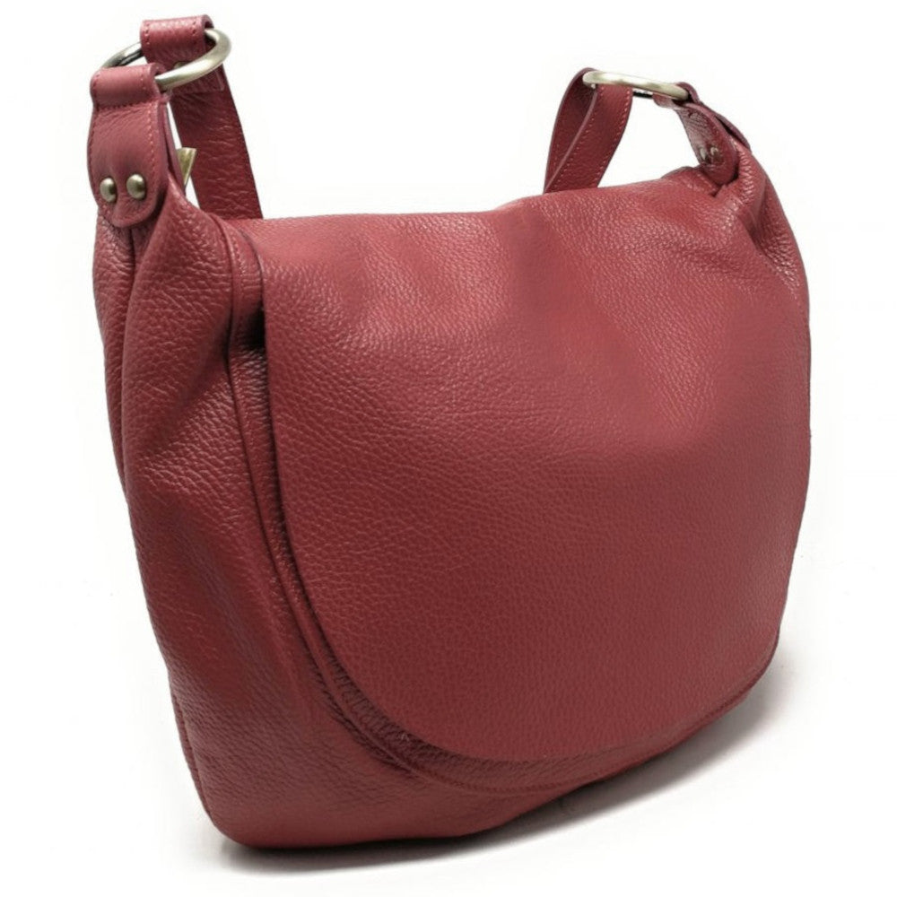 Sac besace à bandoulière en cuir grainé BIG CITIZEN Rouge foncé
