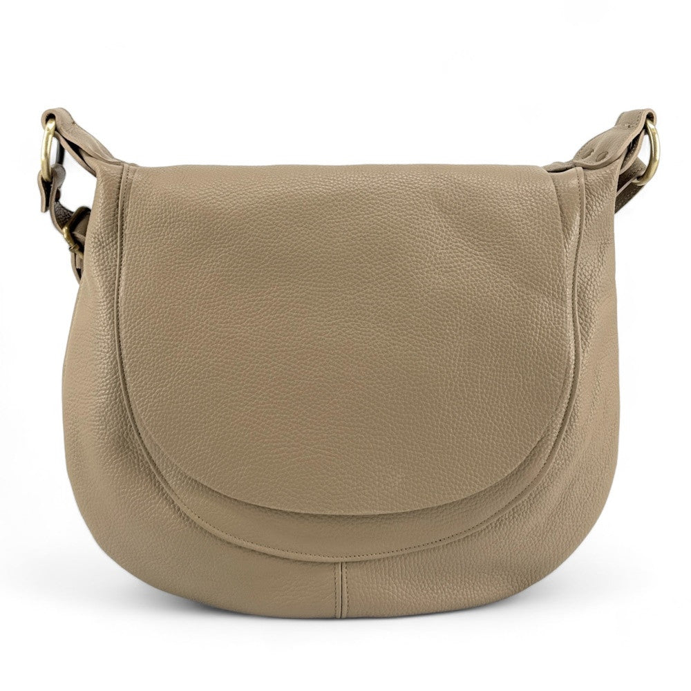 Sac besace à bandoulière en cuir grainé BIG CITIZEN Taupe