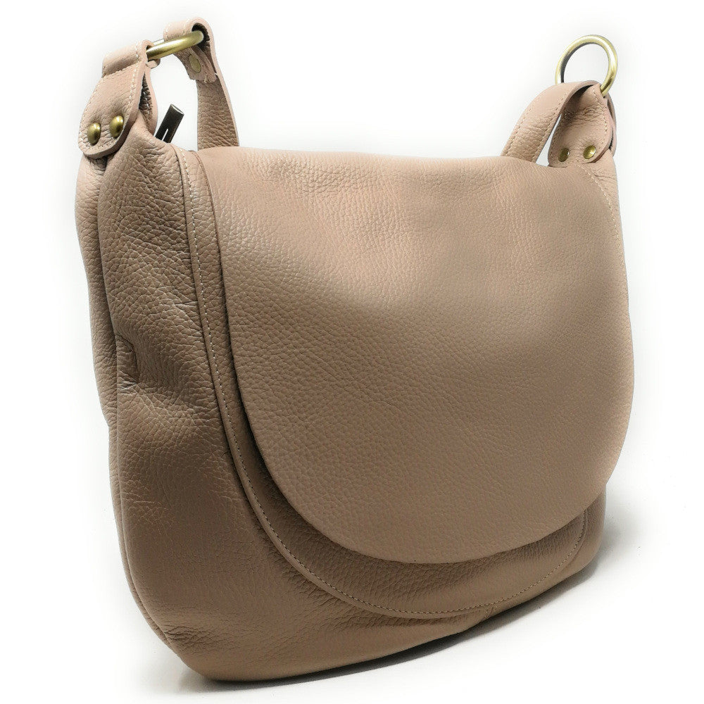 Sac besace à bandoulière en cuir grainé BIG CITIZEN Rose nude