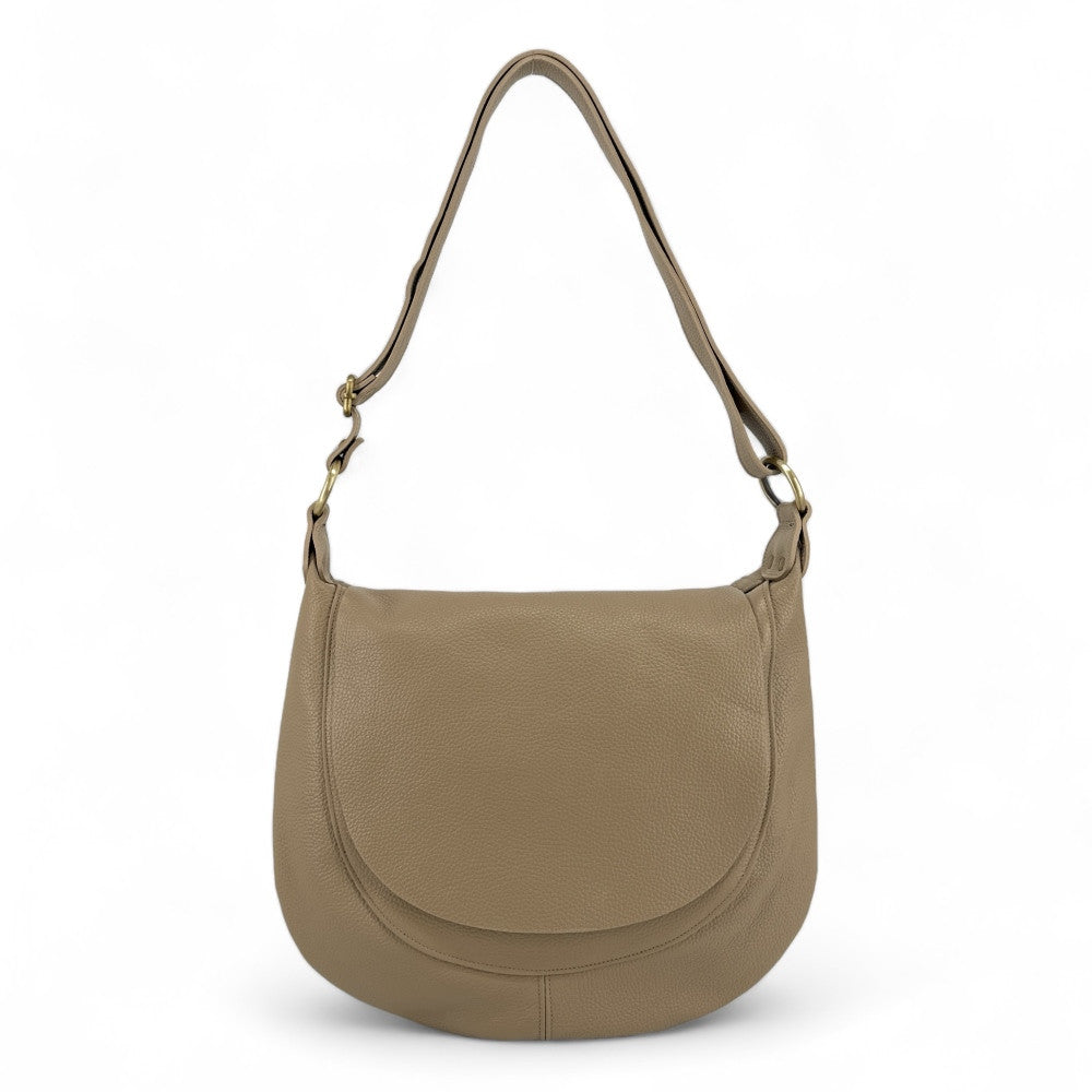 Sac besace à bandoulière en cuir grainé BIG CITIZEN Taupe
