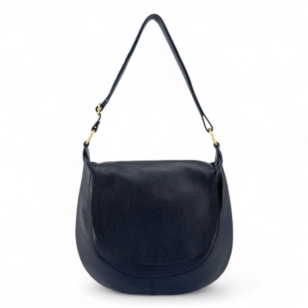 Sac besace à bandoulière en cuir grainé BIG CITIZEN Bleu marine