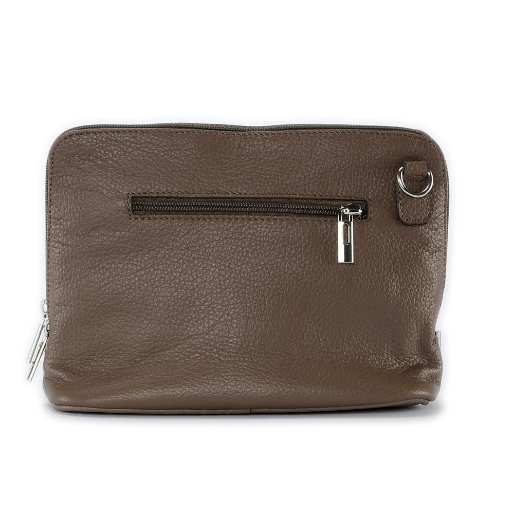 Mini sac à bandoulière en cuir grainé italien MIA Taupe foncé