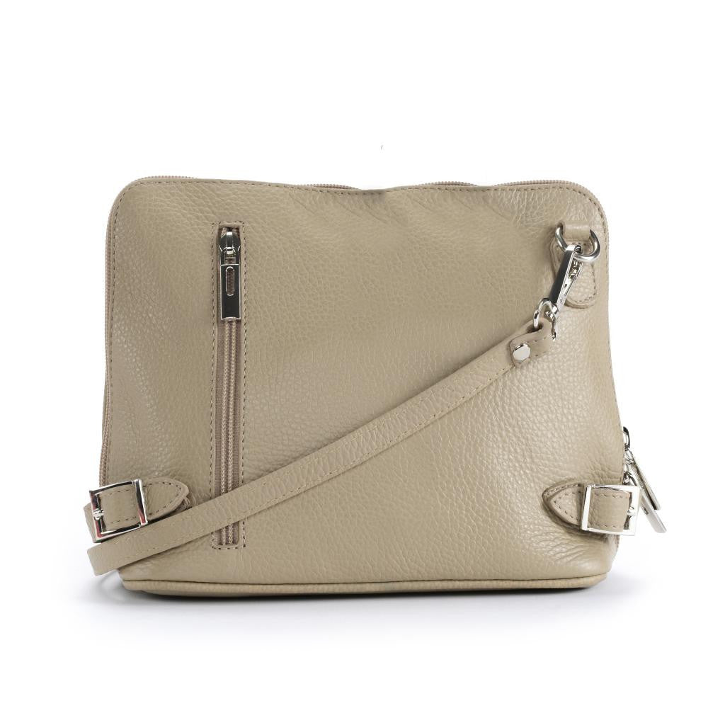 Mini sac à bandoulière en cuir grainé italien MIA Taupe clair