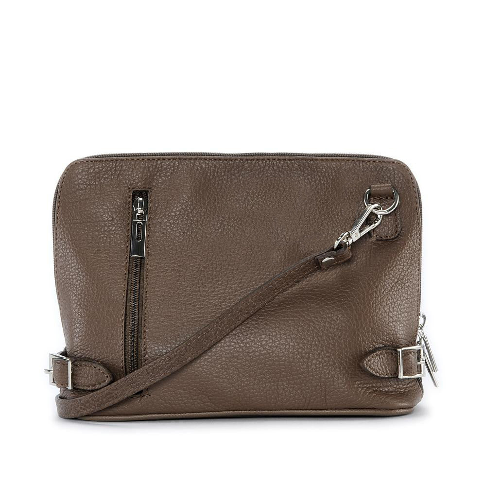 Mini sac à bandoulière en cuir grainé italien MIA Taupe foncé