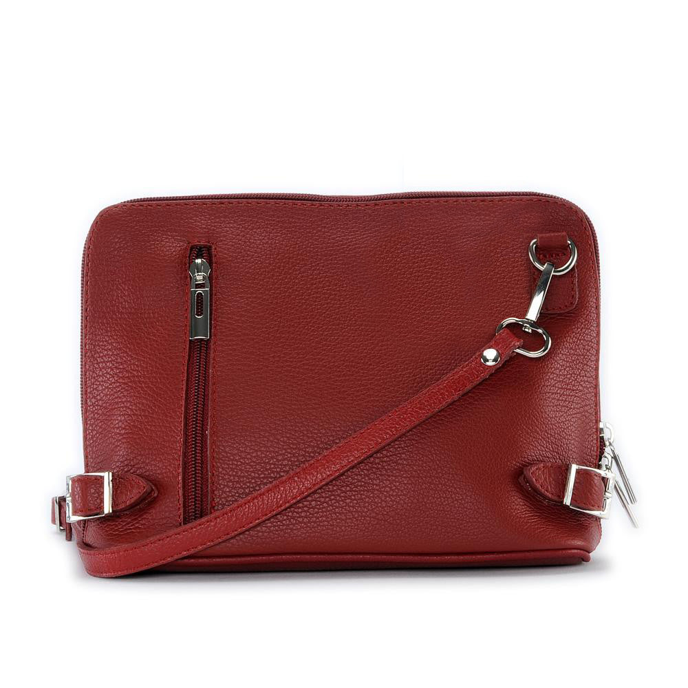 Mini sac à bandoulière en cuir grainé italien MIA Rouge foncé