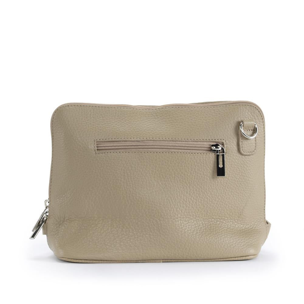 Mini sac à bandoulière en cuir grainé italien MIA Taupe clair