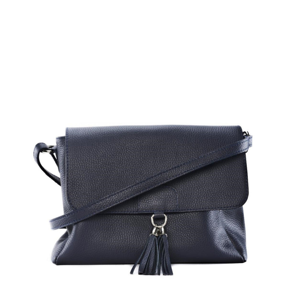 Sac bandoulière en cuir grainé SAIGON Bleu marine