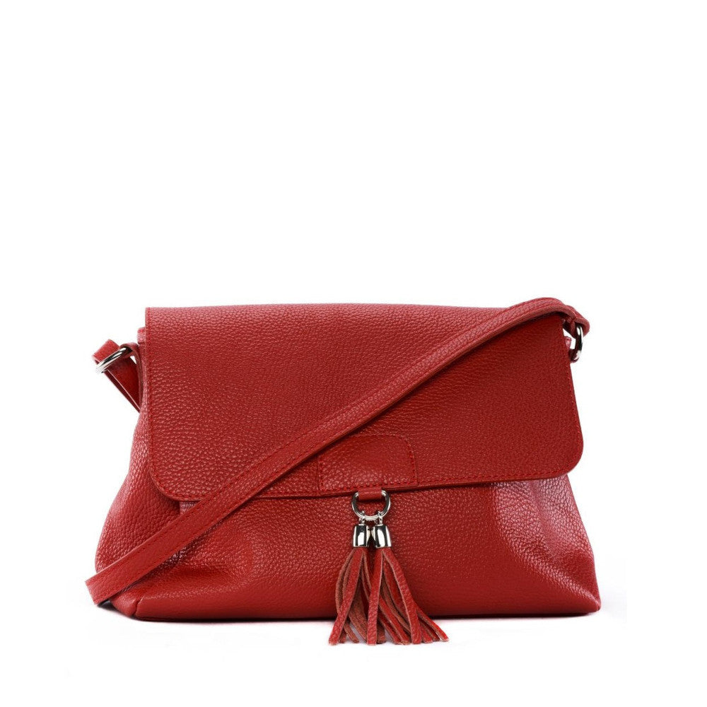 Sac bandoulière en cuir grainé SAIGON Rouge garance