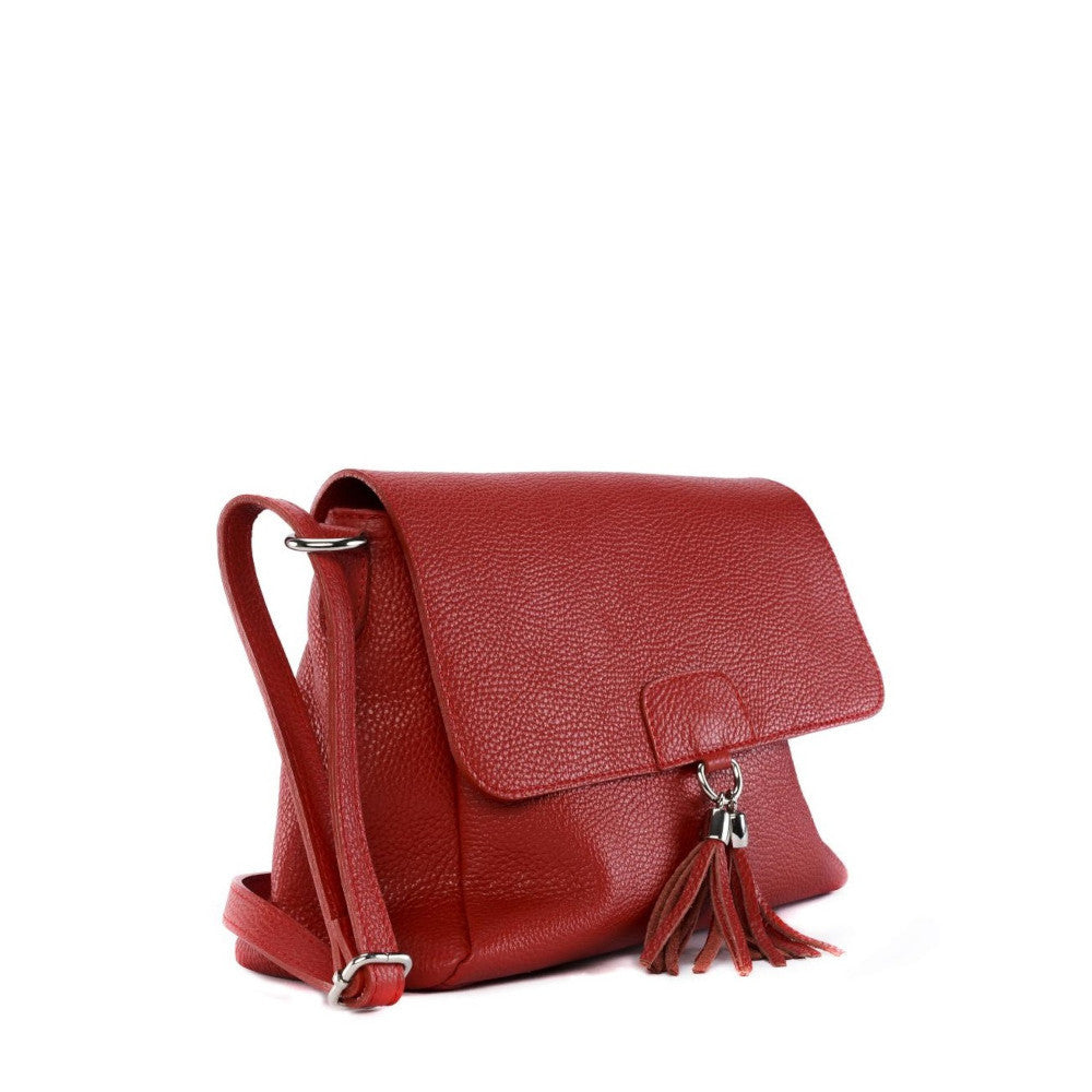 Sac bandoulière en cuir grainé SAIGON Rouge garance