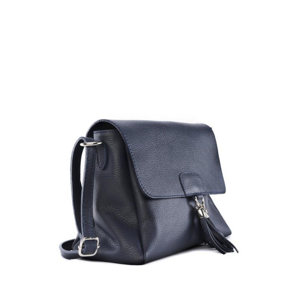 Sac bandoulière en cuir grainé SAIGON Bleu marine