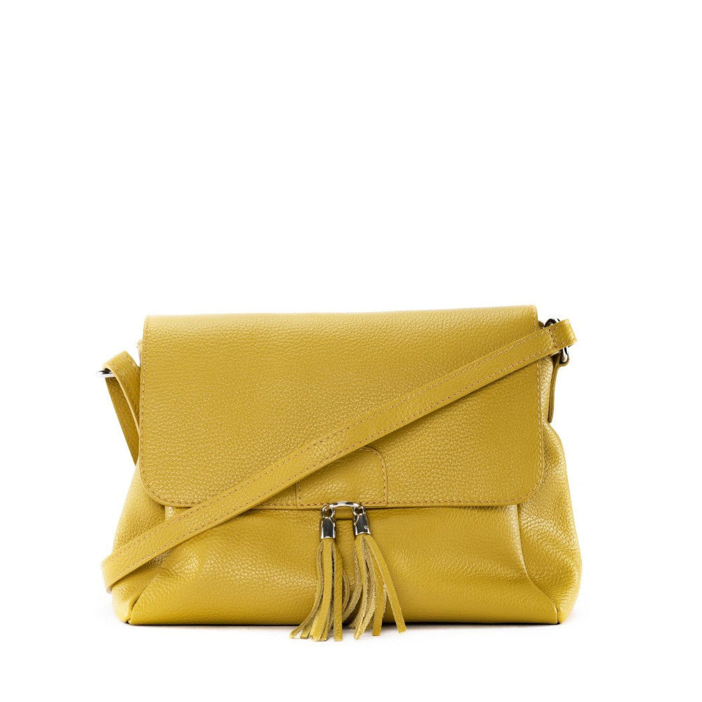 Sac bandoulière en cuir grainé SAIGON Jaune tournesol
