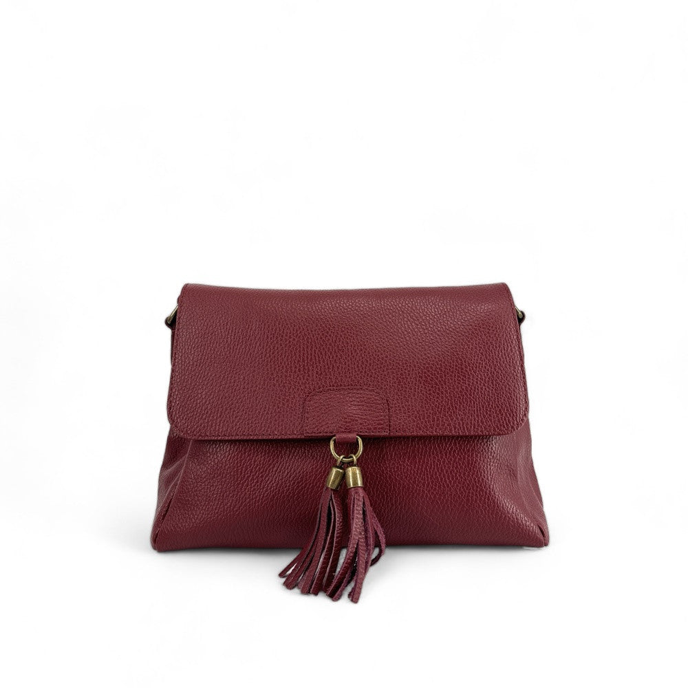 Sac bandoulière en cuir grainé SAIGON Rouge foncé