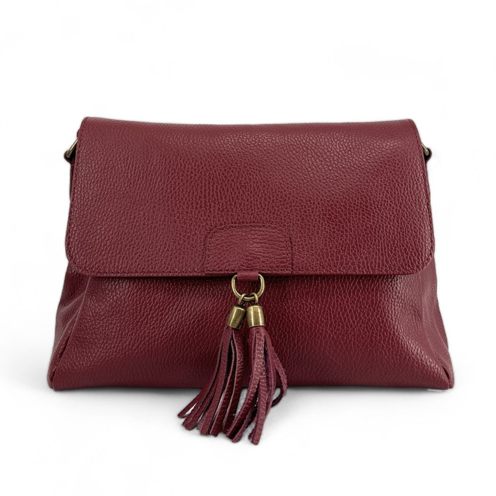 Sac bandoulière en cuir grainé SAIGON Rouge foncé