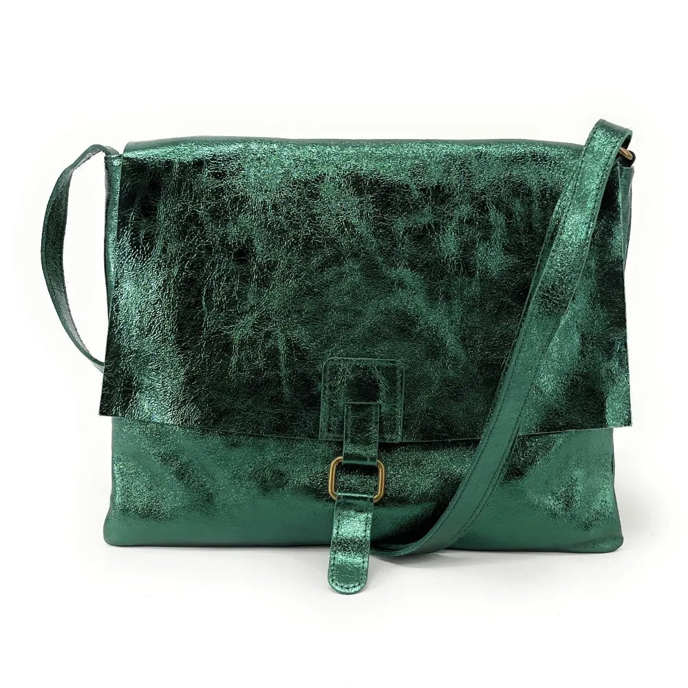 Sac bandoulière en cuir irisé COQUETTE GLOW Vert forêt irisé