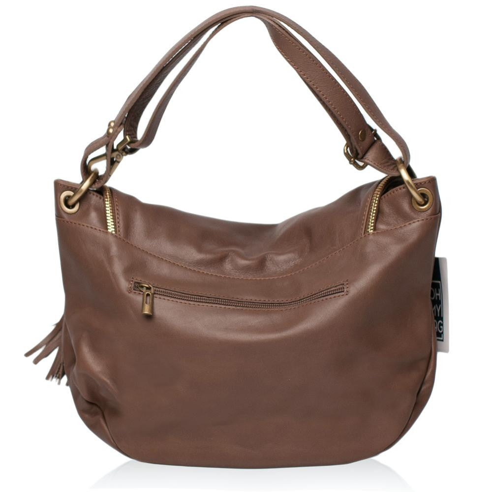 Sac bandoulière en cuir lisse 72 HEURES M Taupe foncé