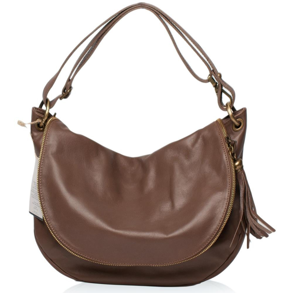 Sac bandoulière en cuir lisse 72 HEURES M Taupe foncé