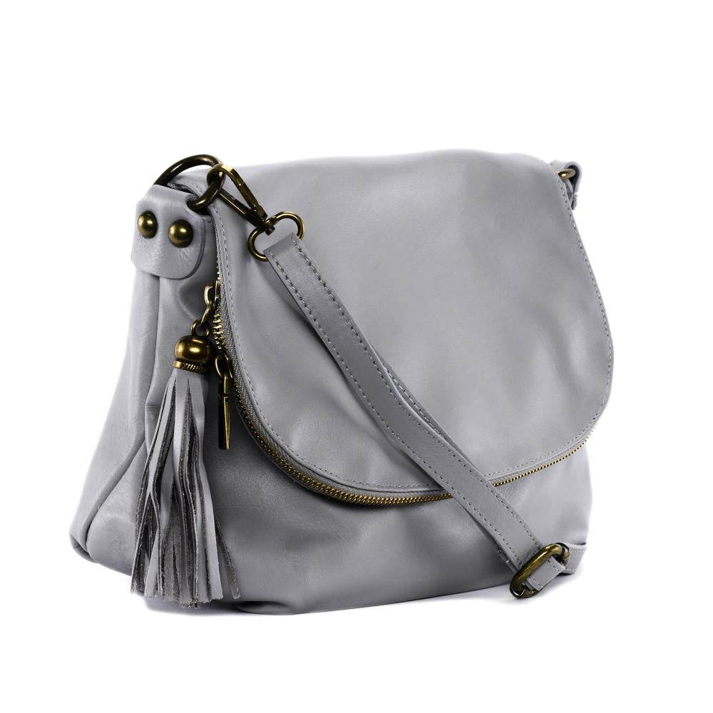 Sac bandoulière en cuir lisse 72 HEURES Gris clair