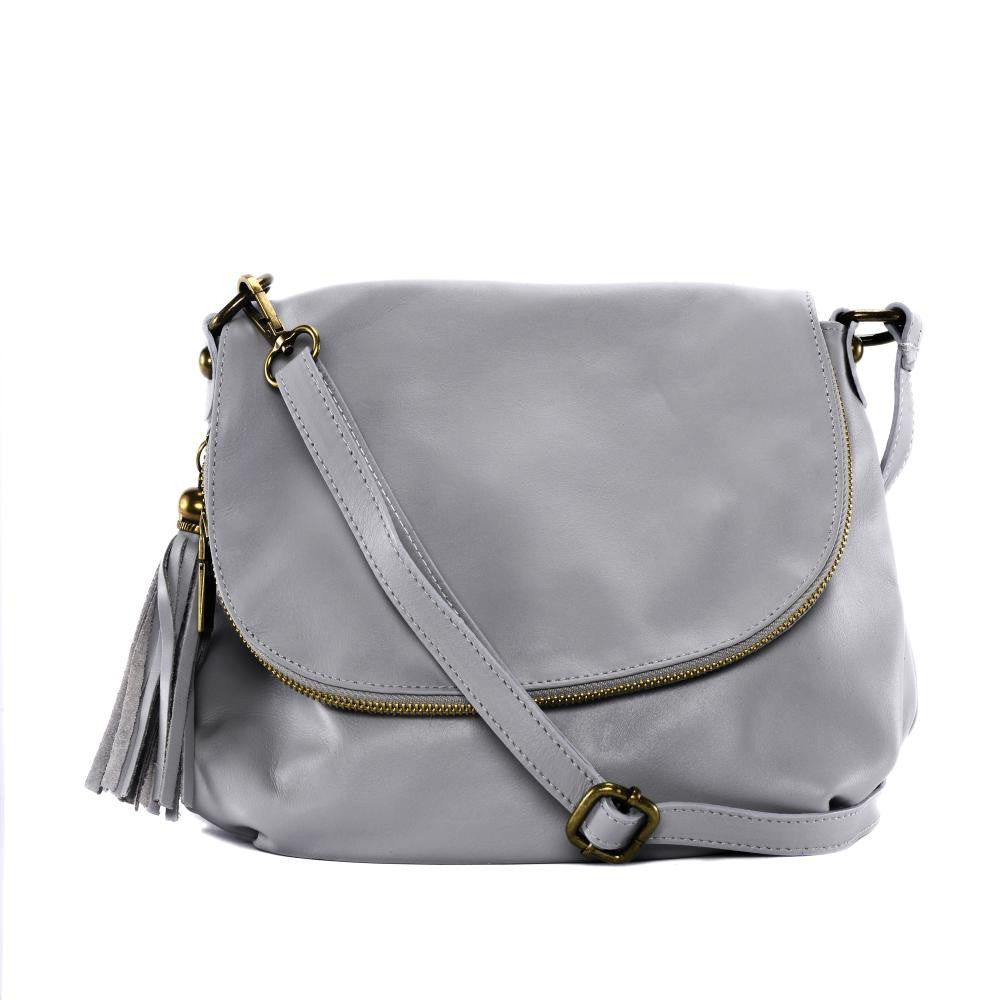 Sac bandoulière en cuir lisse 72 HEURES Gris clair